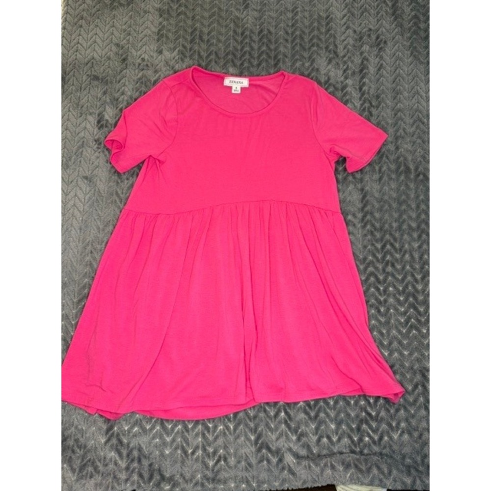 Zenana Womens Pink Babydoll Top/Dress  Empire Waist Pleated Size Small  0011